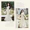 Women's V-Neck Lace Embroidered Mermaid Dress with Long Sleeves - French Gentle Style for Autumn
