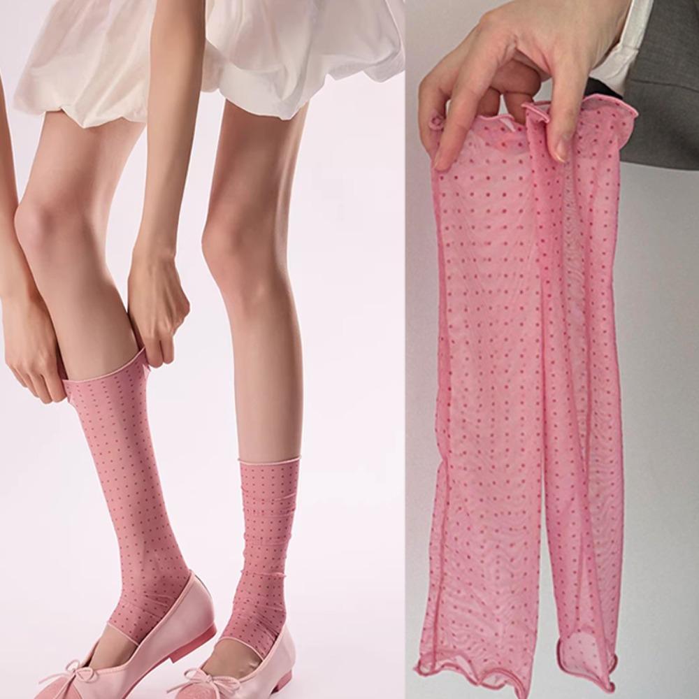 

Elegant Ultra-thin Polka Dot Sock Skin-friendly Soft Mid-calf Socks Breathable Women Sheer Socks Summer 35-39