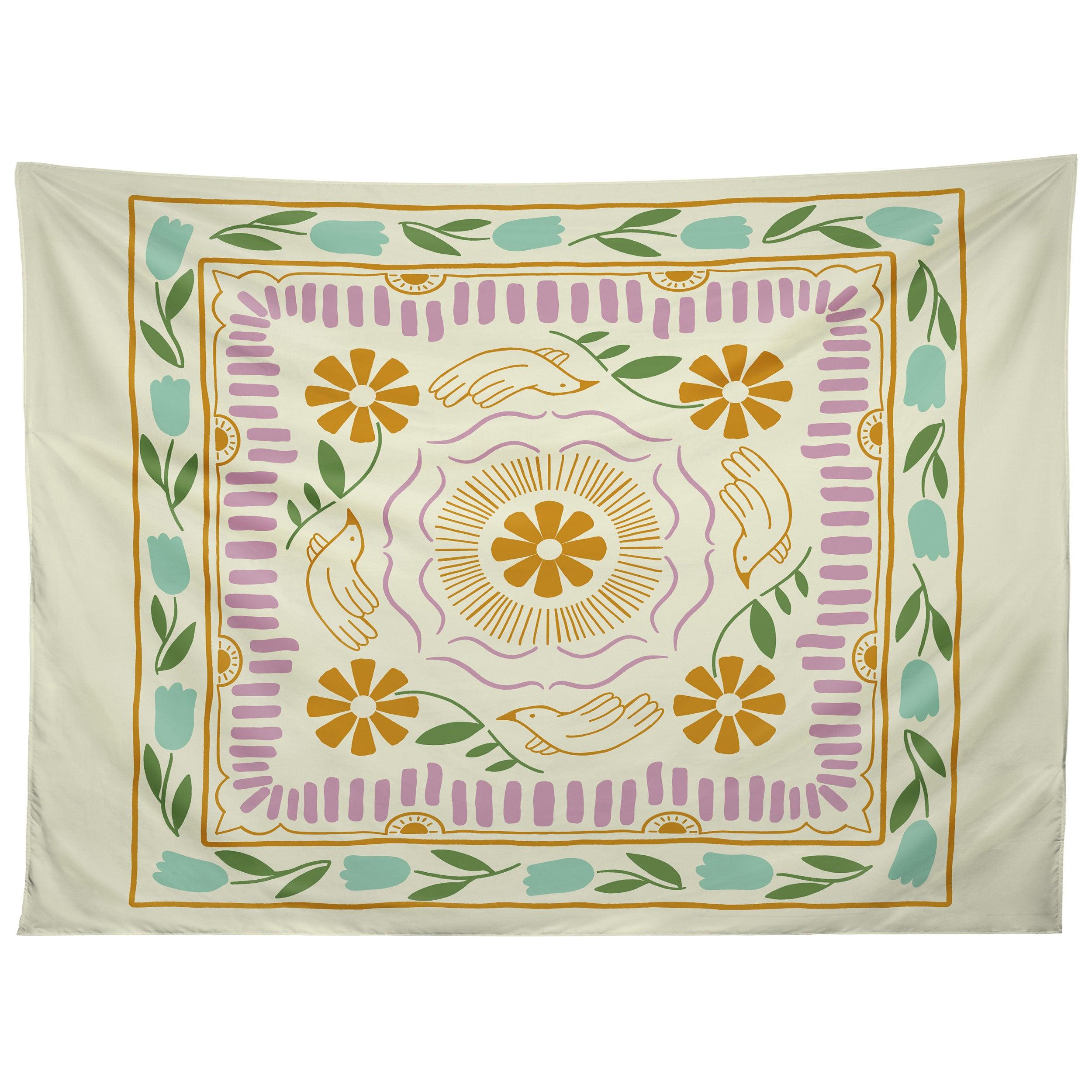 SCANDINAVIAN DOVE PATTERN tapestry 75x100 чёрный