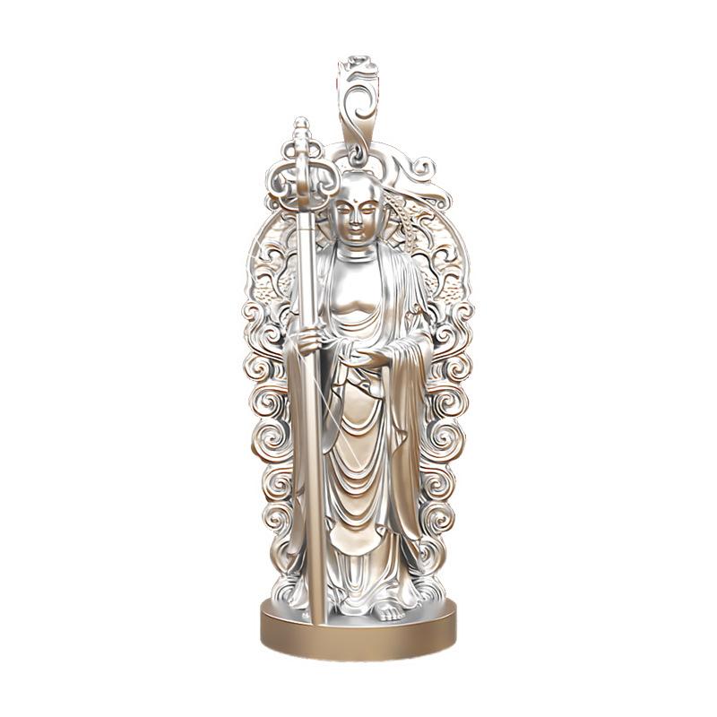 Kizo King Sterling Silver Pendant Silver Plated Standing Bodhisattva Floating Necklace Crystal Male Buddha Statue Silver Ornament