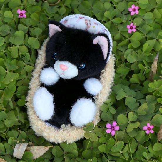 Cute Lifelike Kitten Plush Toy with Sleeping Nest Soft Stuffed Animal Fluffy Cat Doll Fun Desktop