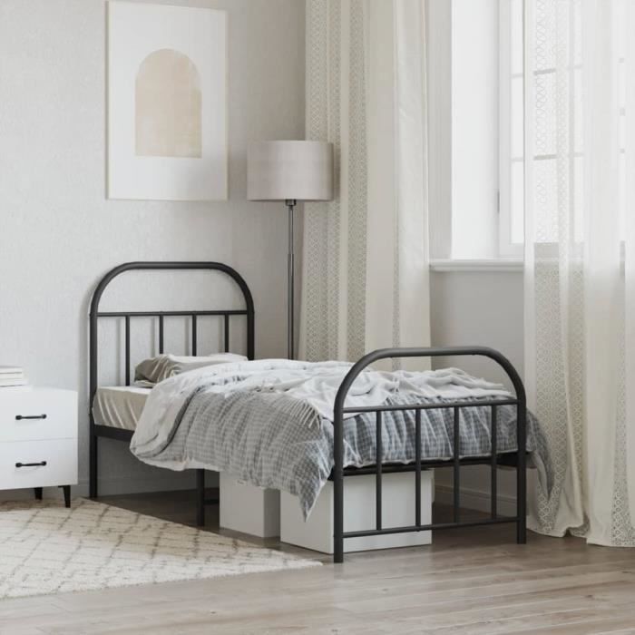 VidaXL Cadre de lit métal avec tête de lit-pied de lit noir 75x190 cm 353643