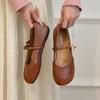 Soft Leather Retro Round Head Metal Buckle Women's Spring and Autumn New Ugly and Cute Small Leather Shoes Women