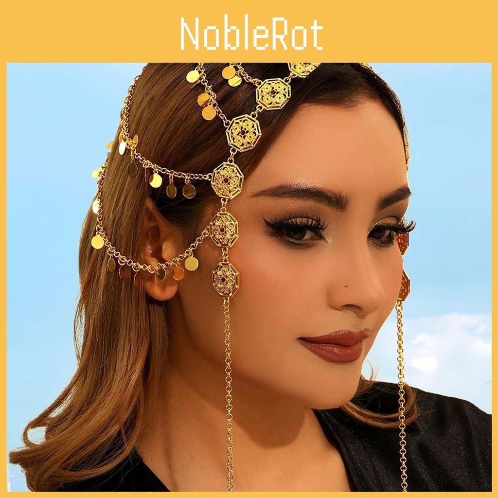 Middle Eastern Inspired Gold Head Chain With Multilayer Circles For Women Occasion