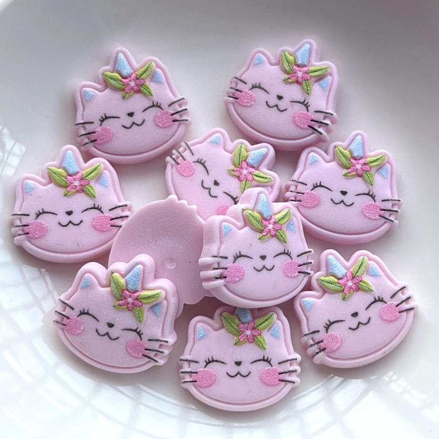 

10 шт., улыбающаяся кошачья голова, смоляная декоративная записная книжка с плоской спинкой, заколка для волос ручной работы, аксессуары для украшения волос розовый