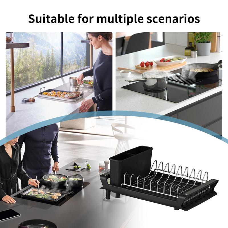 Dish Drain Rack Draining Storage Shelf Kitchen Utensil Holder Countertop Drainer Space-Saving  Dryer Rack For Dishes Cups Plate