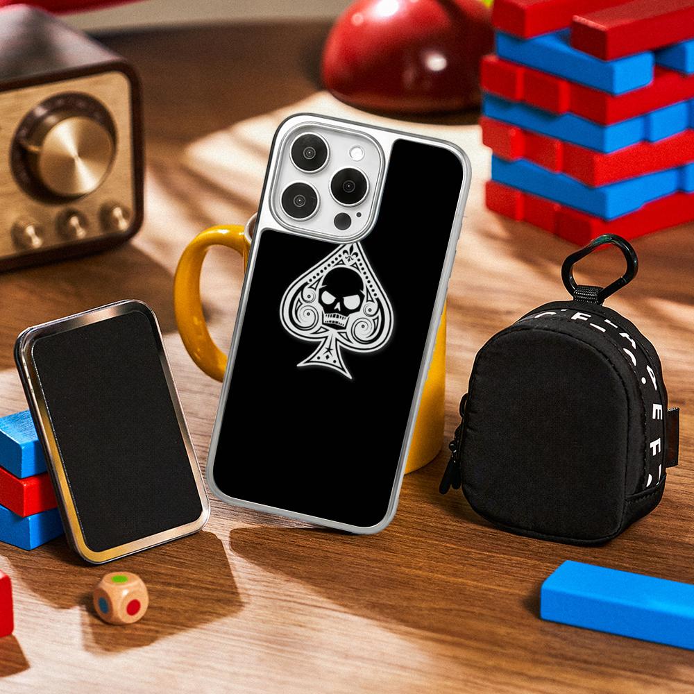 

Poker Fashion art painting design Phone Case for iPhone 16 15 14 13 12 11 Pro Max Sheepskin Silver-edged protective case iPhone15Plus