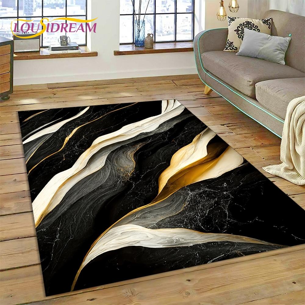 3D Luxurious Marble Colorful Gold Color Carpet Rug for Home Living Room Bedroom Sofa Doormat Decor,Area Rug Non-slip Floor Mat