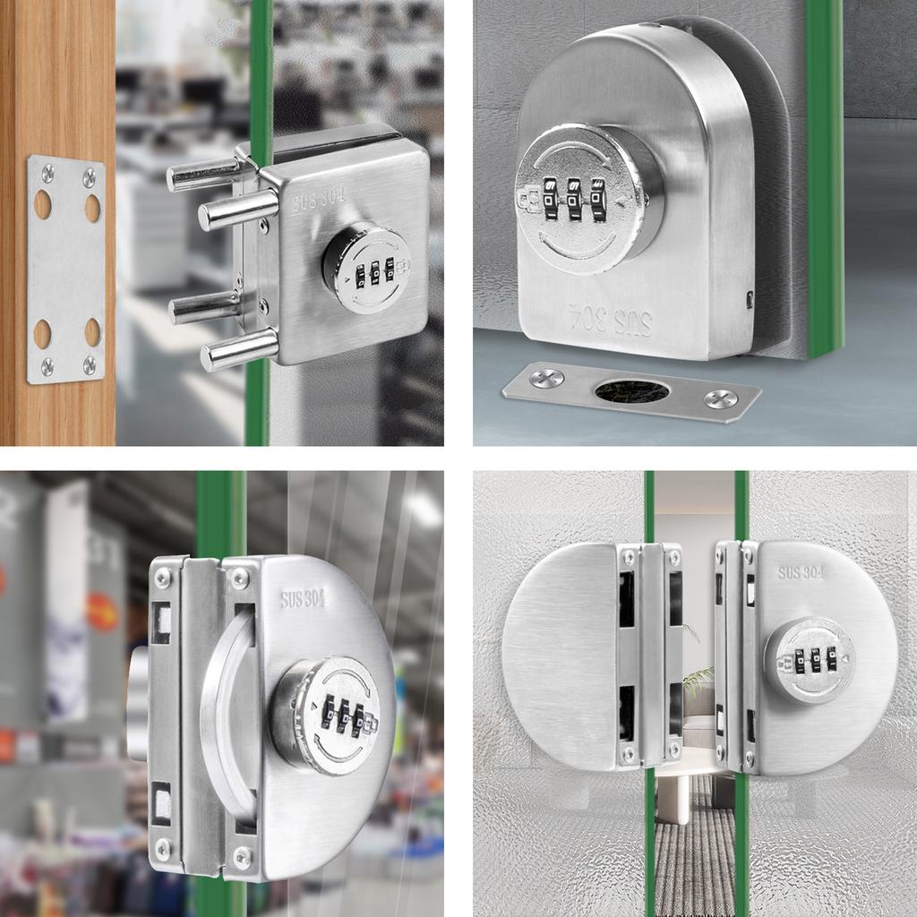 No Drill Glass Door Lock Stainless Steel Glass Cabinet Door Password Locks Keyless Glass Door Latch Easy to Install