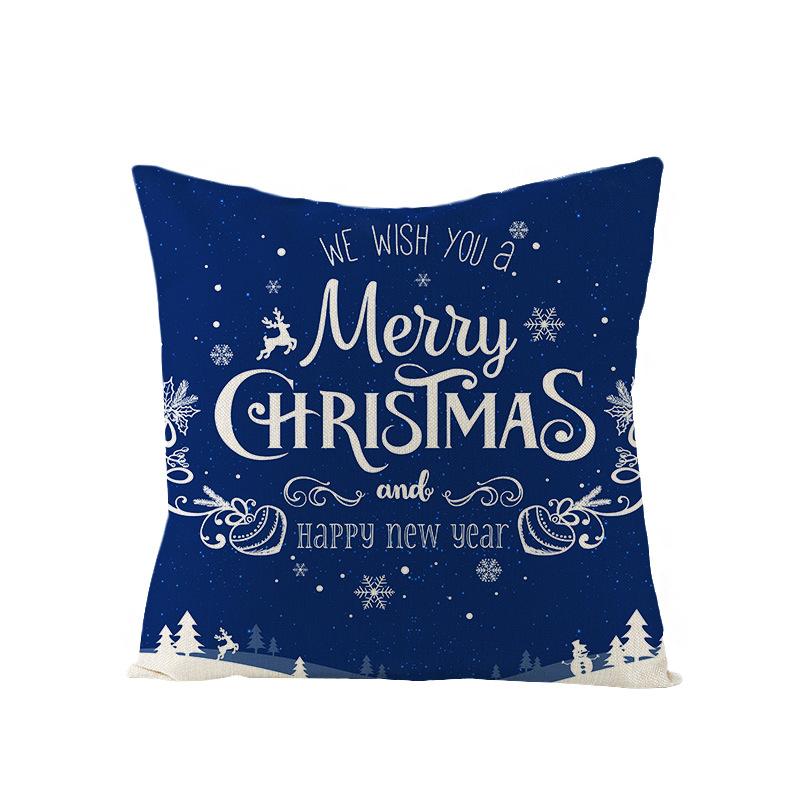 Blue Christmas Pillow Case Polyester Printed Christmas Elk Pillow Home Sofa Pillow Case