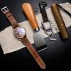 Hemsut Genuine Leather Watch Band, Horween Soft Leather Material, 22mm, Natural Leather Color + White Stitching, Stainless Steel Silver Watch Buckle,