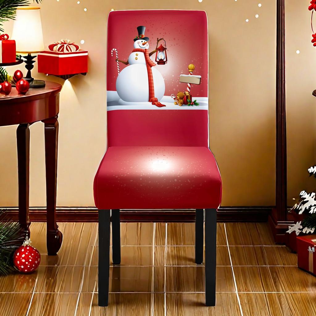 Christmas Printed Chair Cover Non-Slip Dustproof Spandex Washable Elastic Chair Cover Christmas Event Decorative Seat Protector