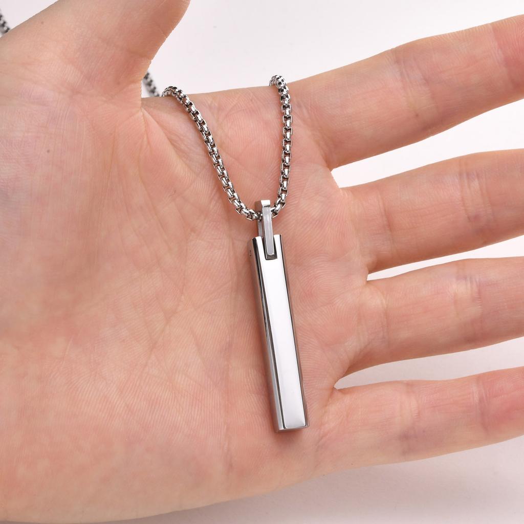 Waterproof 3D Vertical Bar Necklaces for Men,Minimalist Stainless Steel Geometric Pendant with Box Chain,Male Collar Jewelry