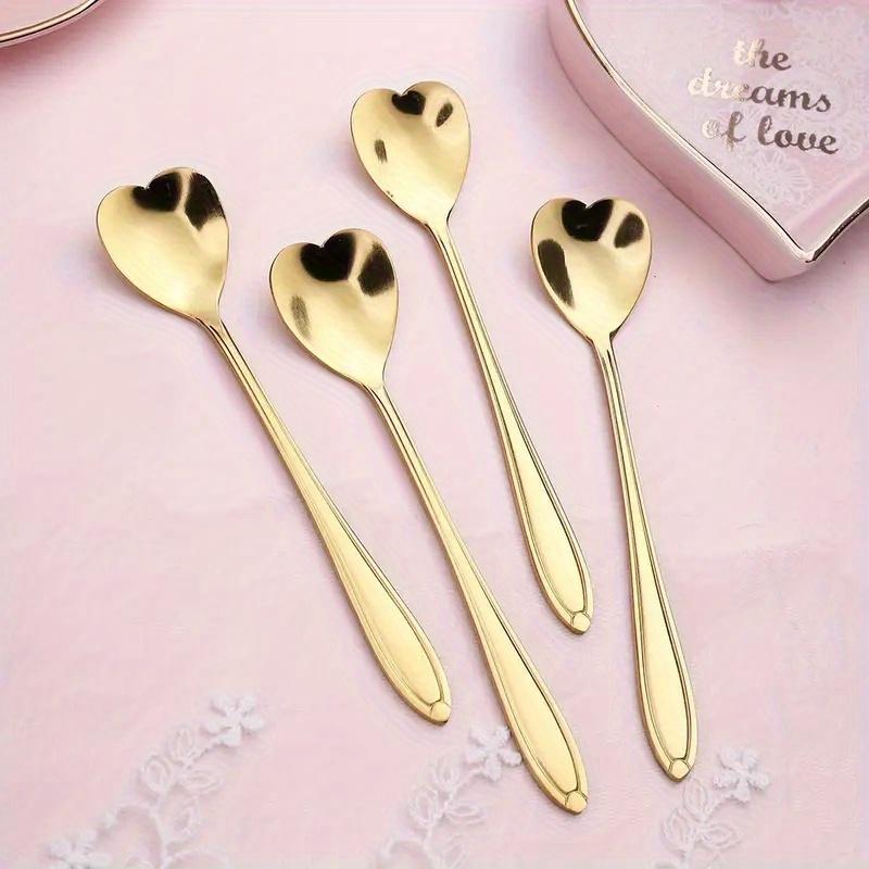 

4pcs Polished Stainless Steel Heart Shaped Coffee Spoons Mixing Stirring Flatware for Cafe Bar Drinkware Tableware Accessories золотистый