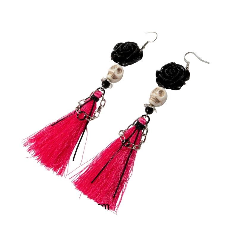 Unique Gothic Skeleton Earrings Bohemian Tassels Jewelry for Women Portable Ethnic Party Wear