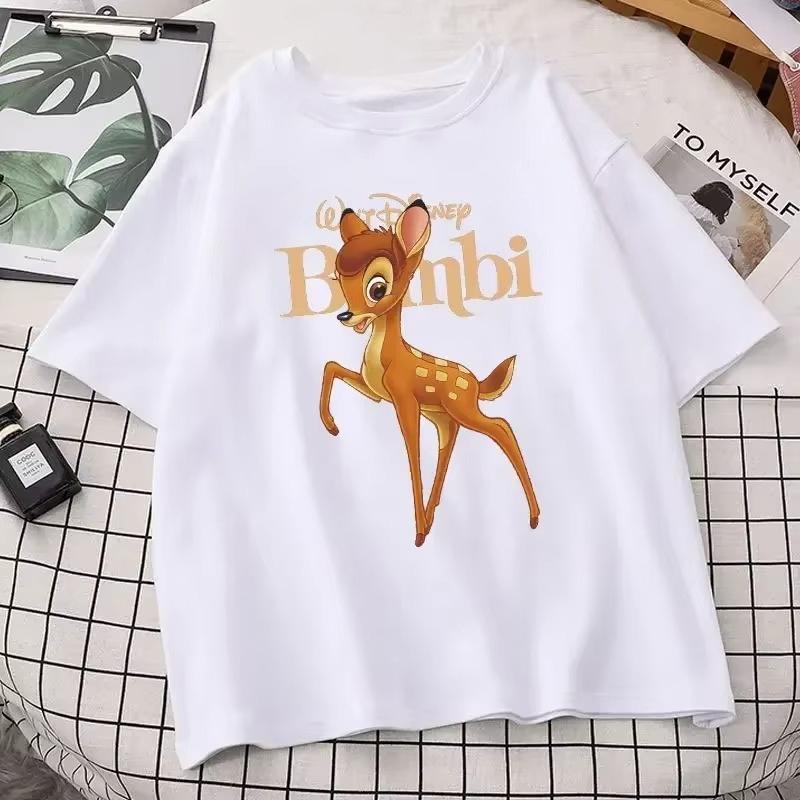 2026 New Cute Cartoon Bambi Retro Fashion Classic Pattern Breathable Crew Neck Top Short Sleeve for Everyday Wear