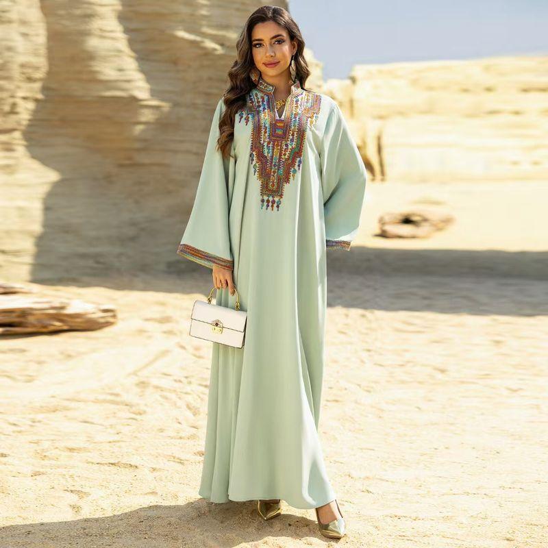 Middle East Arab Women clothes Turkey Elegant Rope Embroidered Robe Dress Rope Embroidered Dress