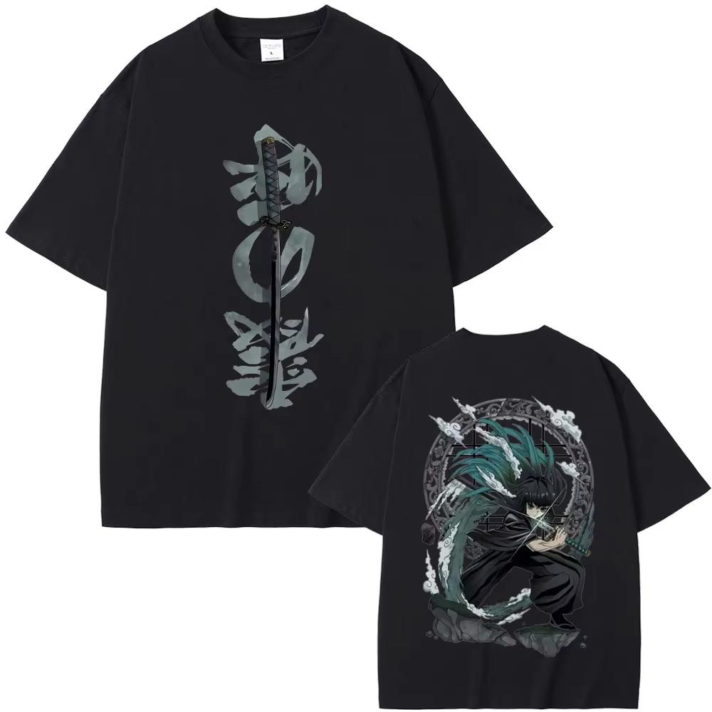 Anime Demon Slayer Tokitou Muichirou Double Sided Print T-shirt Men's Women High Quality Cotton T Shirt Male Summer Tees