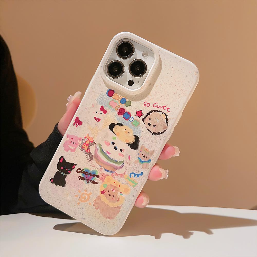 Degradable Animals Suitable for 14ProMax Mobile Phone Case IPhone 13 Oil Painting Cartoon Doodle 16 Apple 15 Cute Series