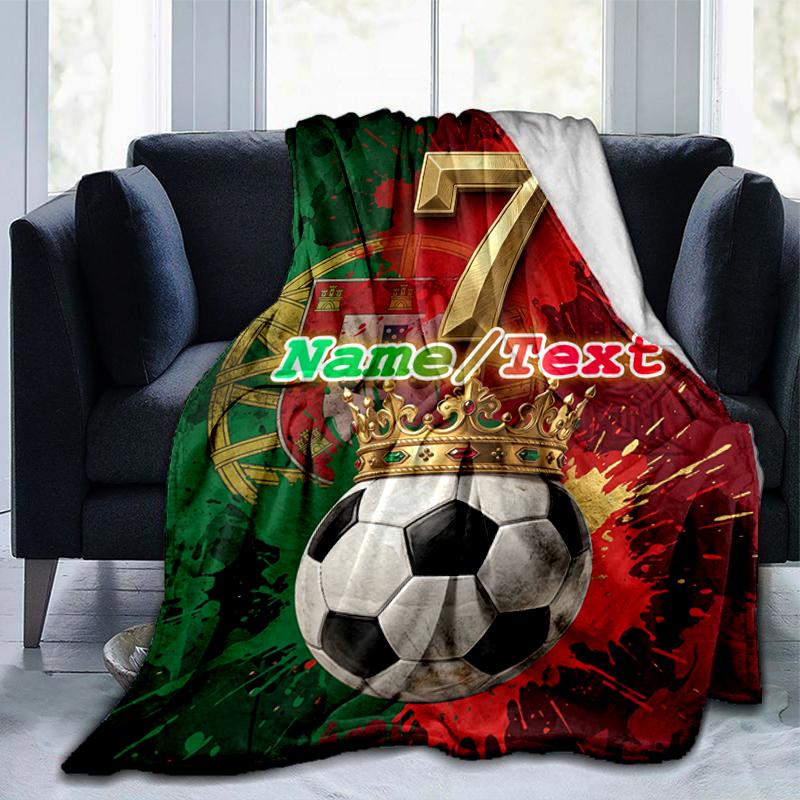 1PC Custom Name "Portuguese Soccer Legend" outdooor Flannel blankets Throw Blanket All-Season Throw Gift Bedspread for Couch, Bed, Camping Holiday Bir