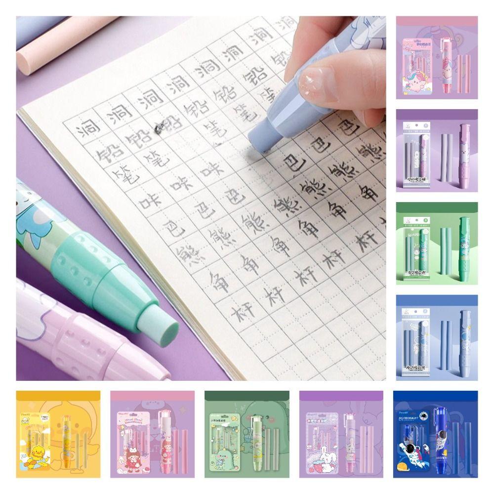 

High Elasticity Press Eraser With Refills Pen Shape Retractable Eraser Pencil Wiping Eraser Art