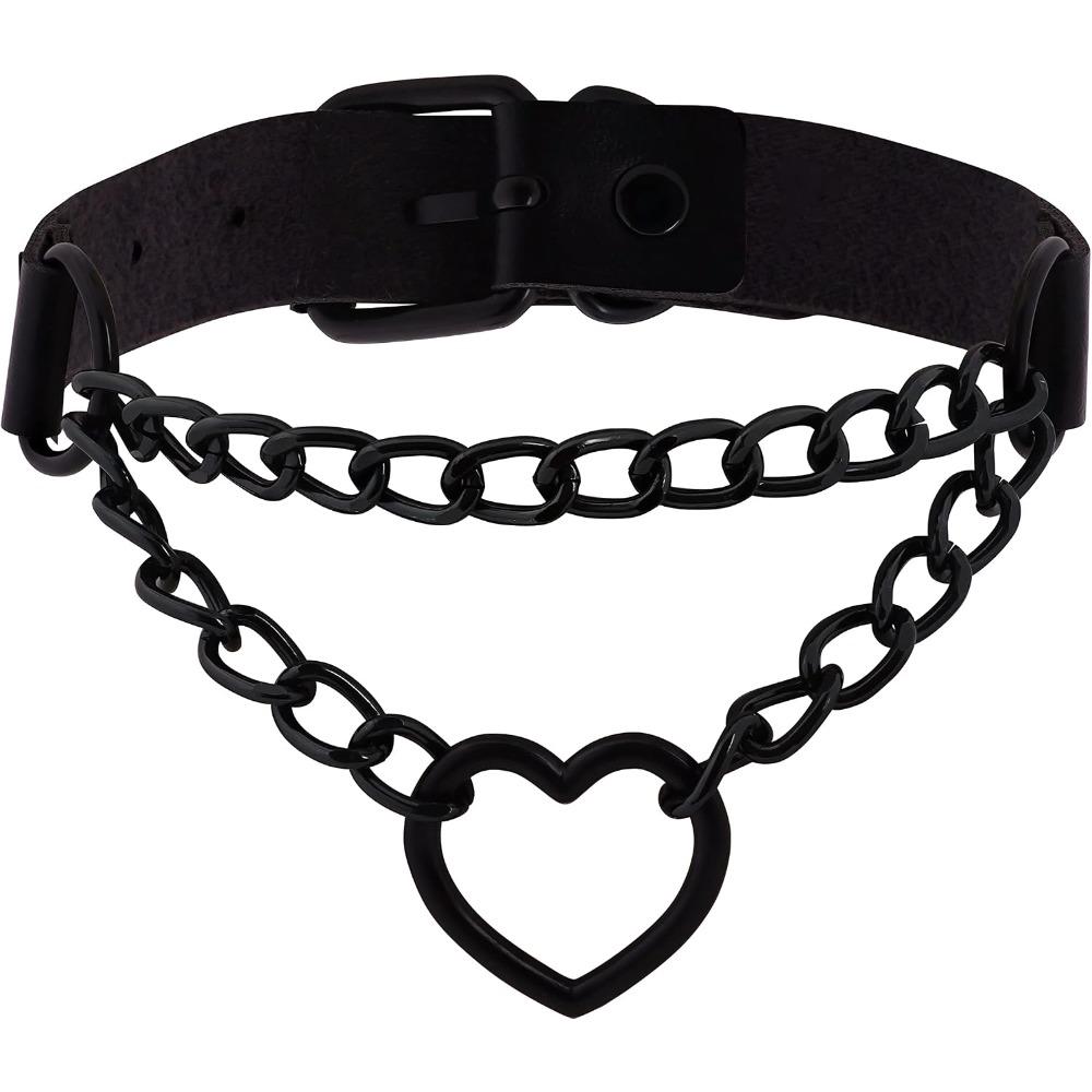 Collana girocollo a catena con cuore, girocollo in pelle PU, collana mood, regalo gioiello di Halloween Natale per uomo e donna (1 pezzo, nero)