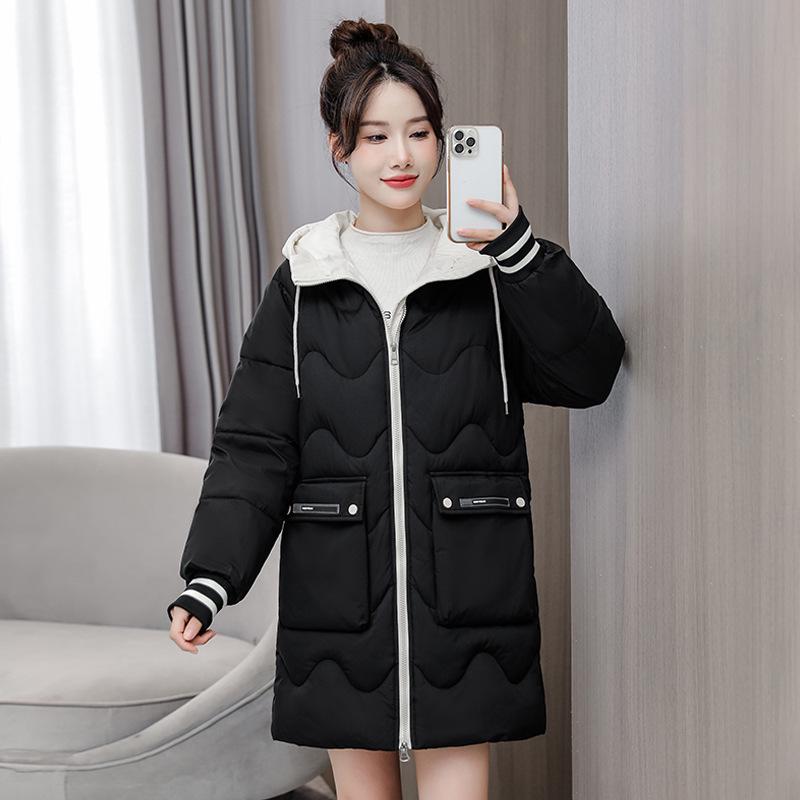 Women's Plus Size Hooded Cotton Jacket - Winter 2023, Mid-Length, Thickened, Loose Fit Outerwear
