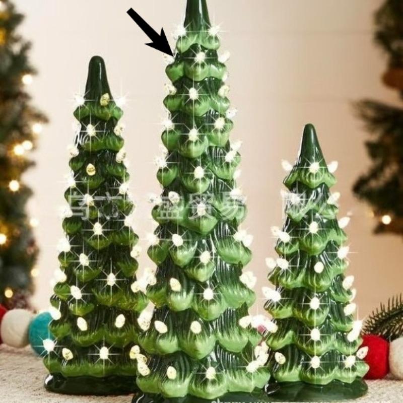 Christmas Tree Table Decor Resin Christmas Tree Figurine With Lights Desktop Ornament LED Lamp for Bedroom Living Windowsill