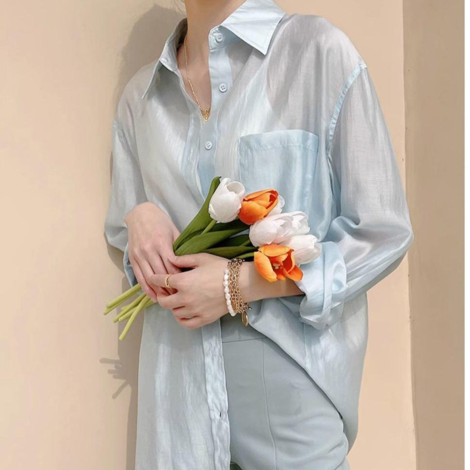 Summer Sunscreen Shirt Long Sleeve Ice Silk Breathable Top Women's Loose Shirt Thin