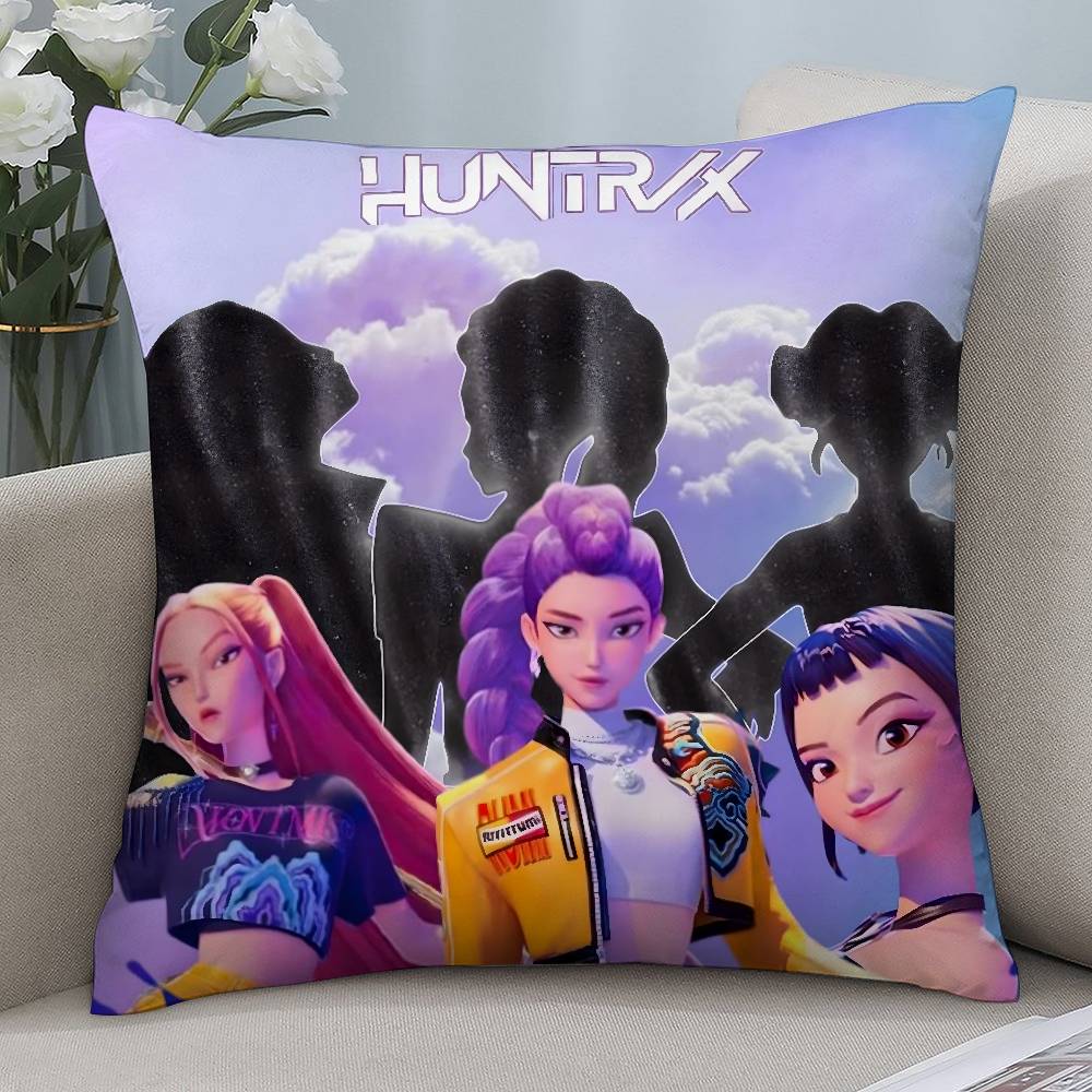 

K-kpop D-Demon H-Hunters Pillow Case Short plush Print Square Throw Pillow Covers Sofa Home Cushion Decor 18x18Inch