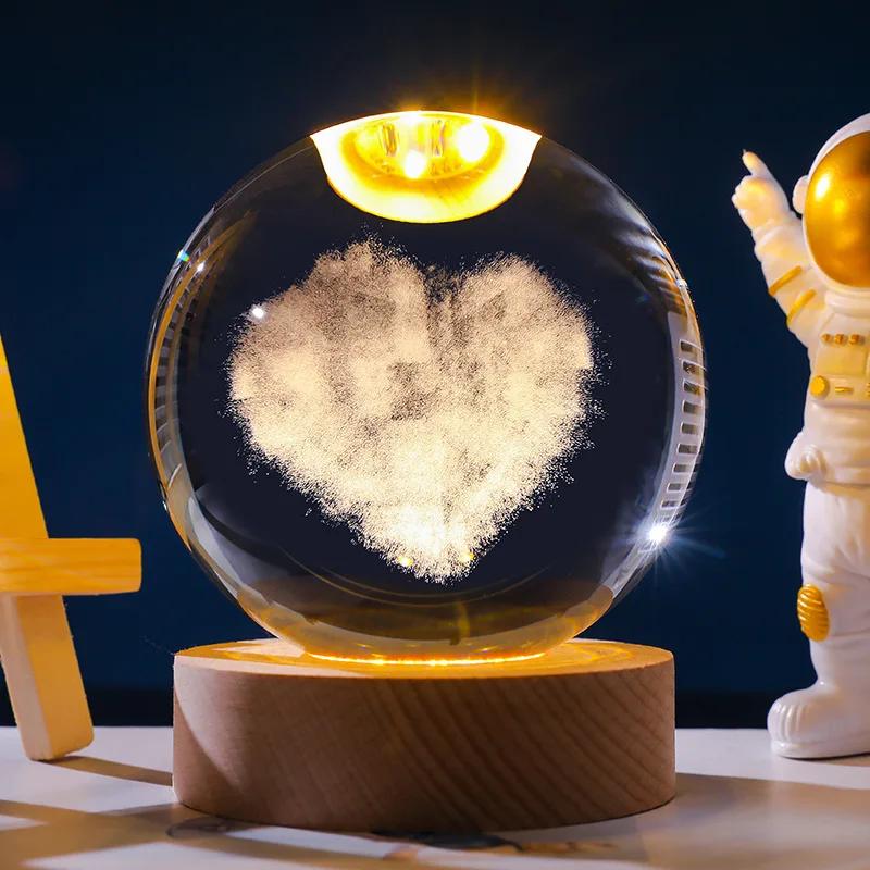 2025 New Bedroom Bedside Table Decoration For Friends Couples Heartfelt Gifts Creative 3D Luminous Crystal Ball LED Night Light