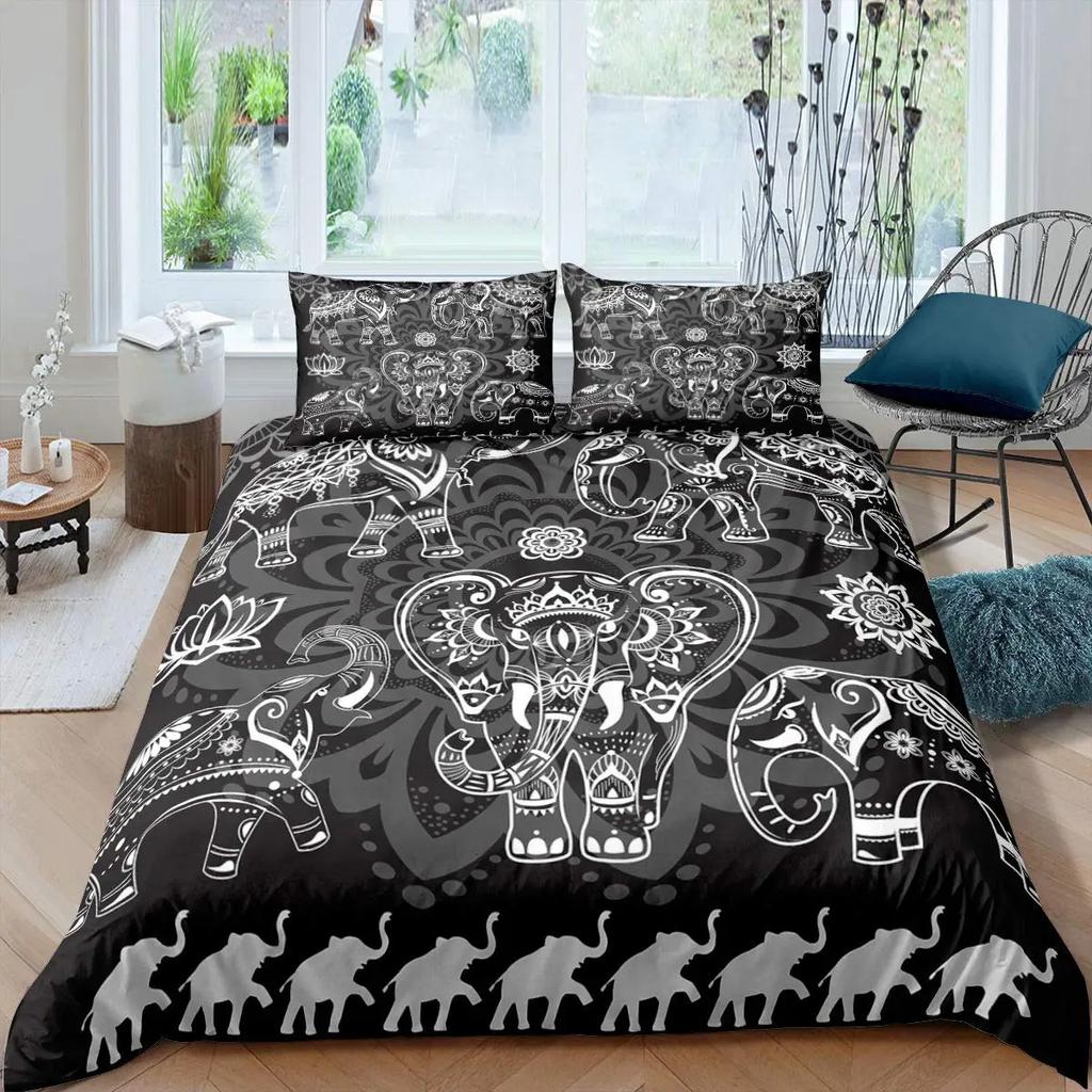 Bohemian Mandala Elephant Duvet Cover Set Boho Elephant Bedding Set Safari Animal Comforter Cover Paisley Indian Exotic Bed Sets