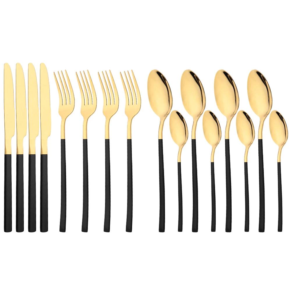 16Pcs Rose Gold Dinnerware Set Knife Fork Coffee Tea Spoon Cutlery Set Stainless Steel Tableware Western Home Kitchen Flatware