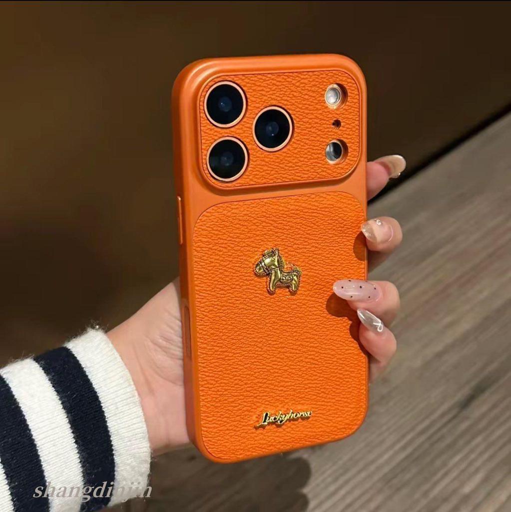 Coque pour iPhone 13/14/15/16/17 Pro Max Texture Cuir Rétro Motif Cheval