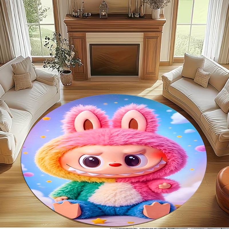 Labubu Print Round Rug, Washable Floor Carpet, For Entryway Dorm Laundry Room Office Study, Home Decor Birthday Christmas Gift
