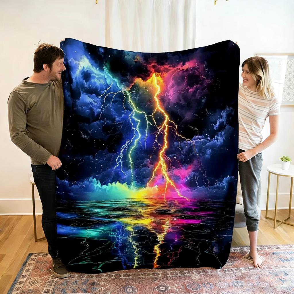 Flannel Throw Blanket Colorful lightning special HD Printed,suitable for sofas,beds,offices,travel,camping chairs,warm blanket