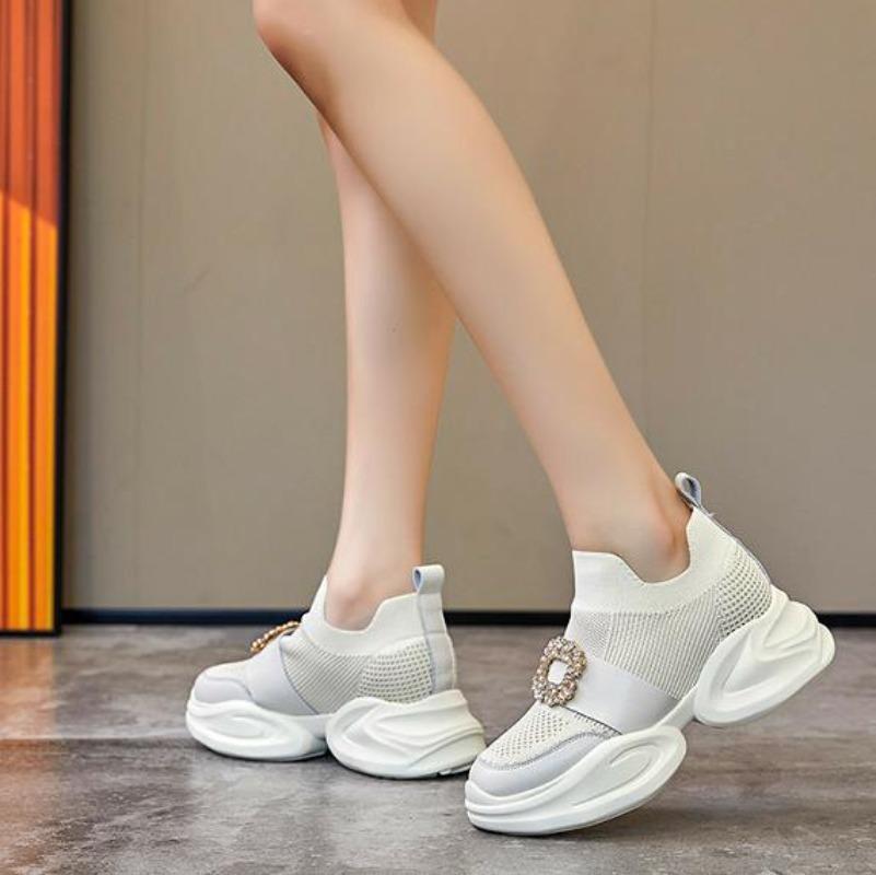 Fashion 8cm Mesh Spring Women Casual Platform Wedge Slippers Sandals Summer Shoes High Heel Bling 2024 High Brand Chunky Sneaker Fashion