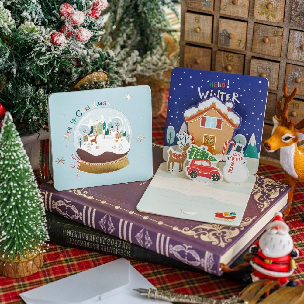 Merry Christmas Fold Small Greeting Cards with Envelopes Xmas Postcard Navidad New Year 2025 DIY Gift Card Decoration Noel