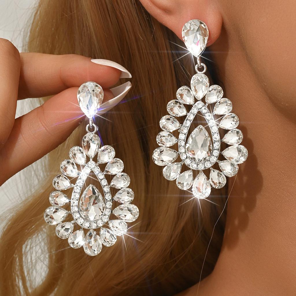 Lange Tropfen-Strassstein-Mode Personalisierte Ohrringe Luxuriöse Retro-Tropfenohrringe Legierung Diamant-Anhänger