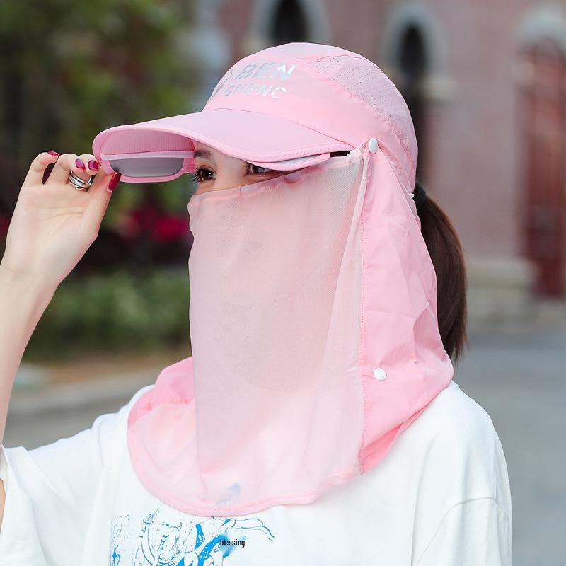 Damen Sommer Sonnenhut mit UV-Schutz und einziehbarer großer Krempe, Gesichtsschutz, für Outdoor-Aktivitäten.