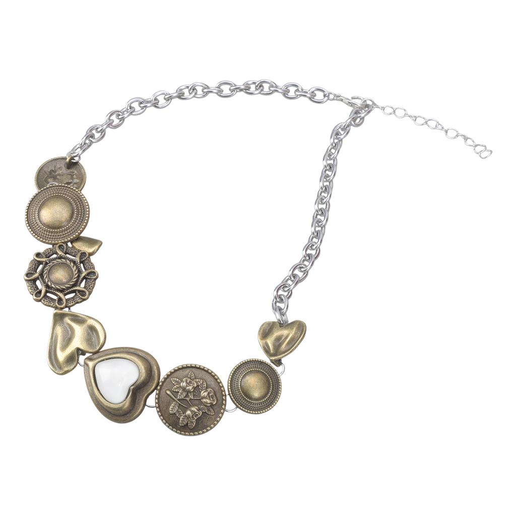 Vintage Brass Clavicle Chain Necklace for Women and Girls Punk Retro Style Brown Stone Pendant Neckchain Accessory
