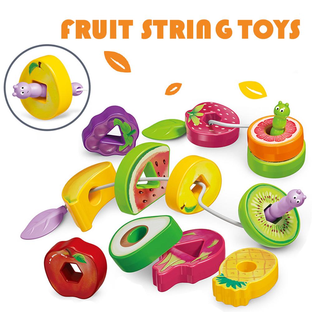 Wooden Animals Caterpillar Eat Fruits String Threading Beads Toddler Preschool Activities Lacing Toys For Kids X5Y4