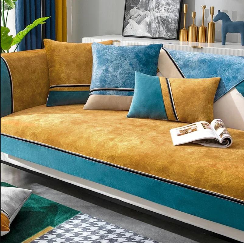 

Зимний плюшевый коврик для дивана, универсальный противоскользящий кожаный коврик на четыре сезона, полотенце на спинку, подушка для сиденья в скандинавском стиле 70x70cm