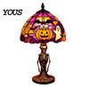 USB Powered Halloween Lamp Night Light, Stained Glass Lamp, Retro Gothic Glowing Low Energy with Warm Amber Purple, Tabletop Decor for