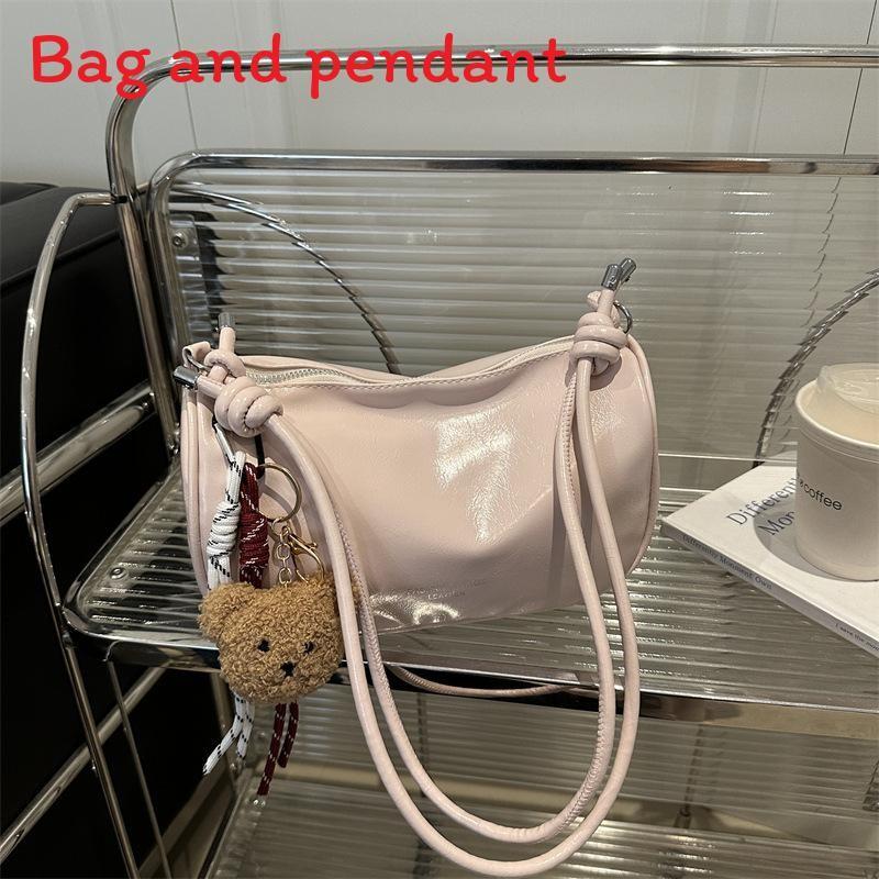 Color Solid Minimalist Letter Printed Women Casual Shoulder Bag With Pendant