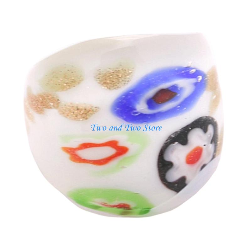 HX6F Artistic Muranos Glass Ring with Unique Gold Sand Inlay Handmade Finger Ring Ethnic Accessories for Stylish Women белый
