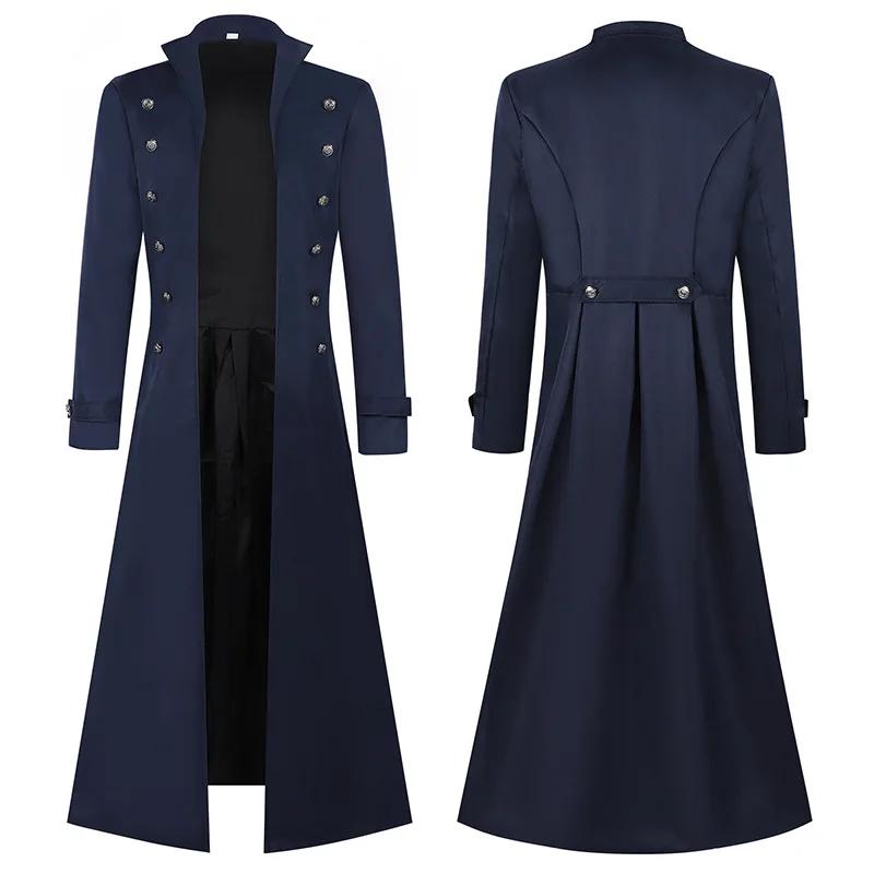 Gabardina Gótica para Hombre Medieval Steampunk Retro Abrigo de Doble Botonadura Adorno Liso Solapa de Hombre Chaquetas Largas Vintage