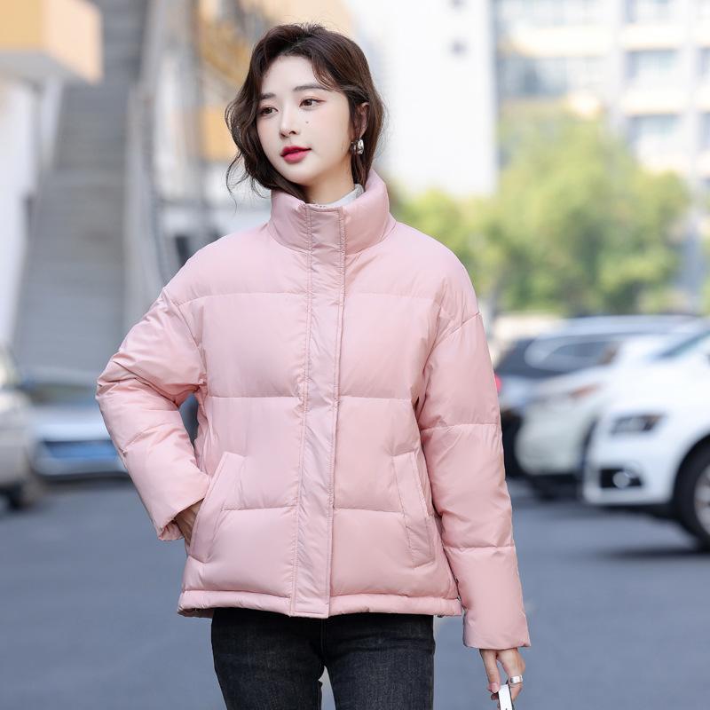 

Пуховик женский зимний короткий стиль воротник-стойка пух белой утки теплая куртка XL розовый