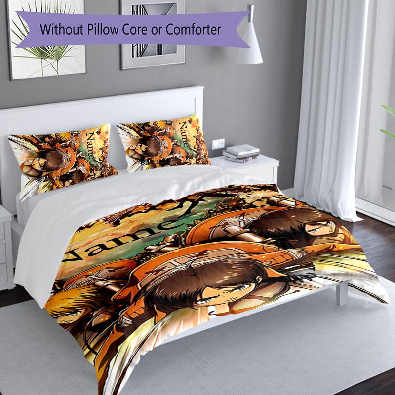 3pcs Custom Name Attack On Titan Set,Includes 1 Duvet Cover and 2 Pillowcases,All-season Bedroom Decor