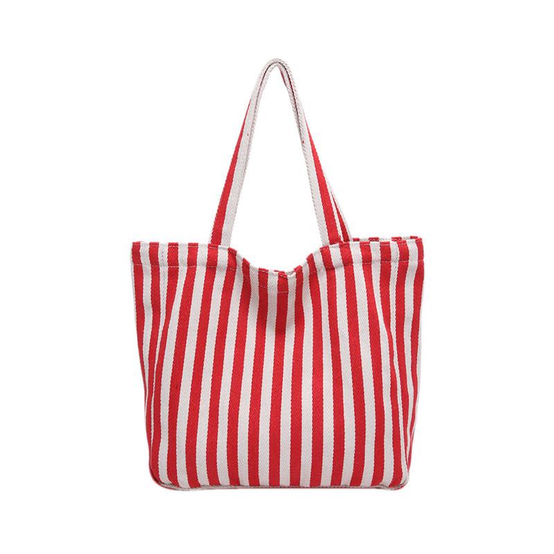 

Elegant Large Size Canvas Tote Bag Stylishly Striped Soft Shoulder Bag For Casual Occasions червоний